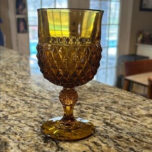 Amber Indiana Glass Diamond Point Goblet Glass